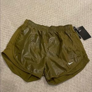 NWT olive green shiny Nike running shorts
